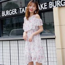 连衣裙女夏季雪纺小个子森系裙子田园小清新露肩短款A型短裙2020